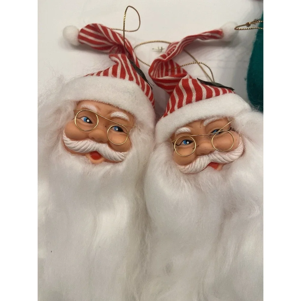 Vintage Soft Furry Beard Jolly Santa Claus Doll Face Christmas Holiday Ornament
